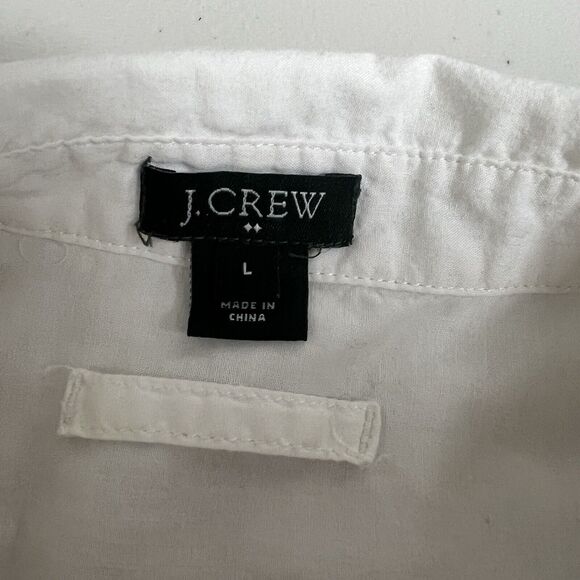 J Crew Chambray Pocket Tunic Womens Size L White Button Up Shirt Collared Work - Picture 5 of 13